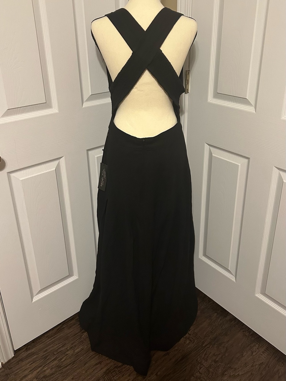 NWT Rachel Zoe Linen Blend Black Criss Cross Back Maxi Dress Sz 8 - Picture 2 of 12